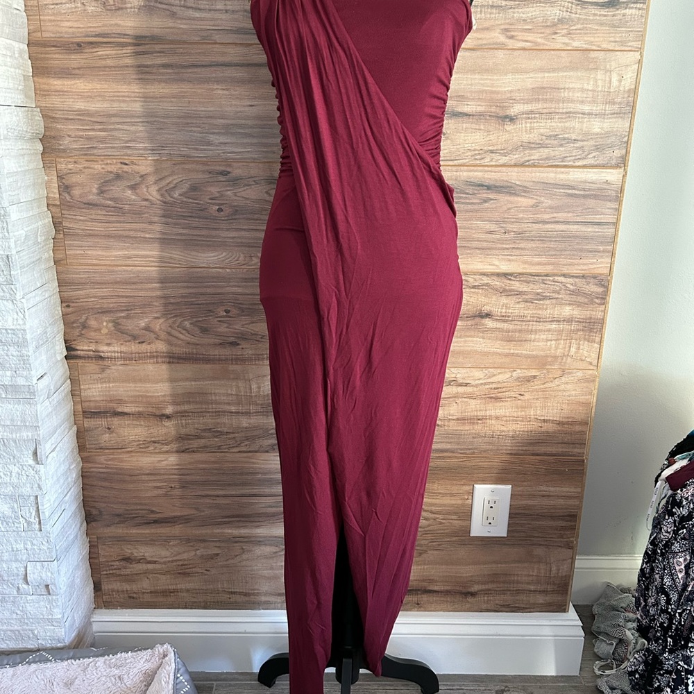 Necessary clothing. Maroon strapless maxi dress. Size S